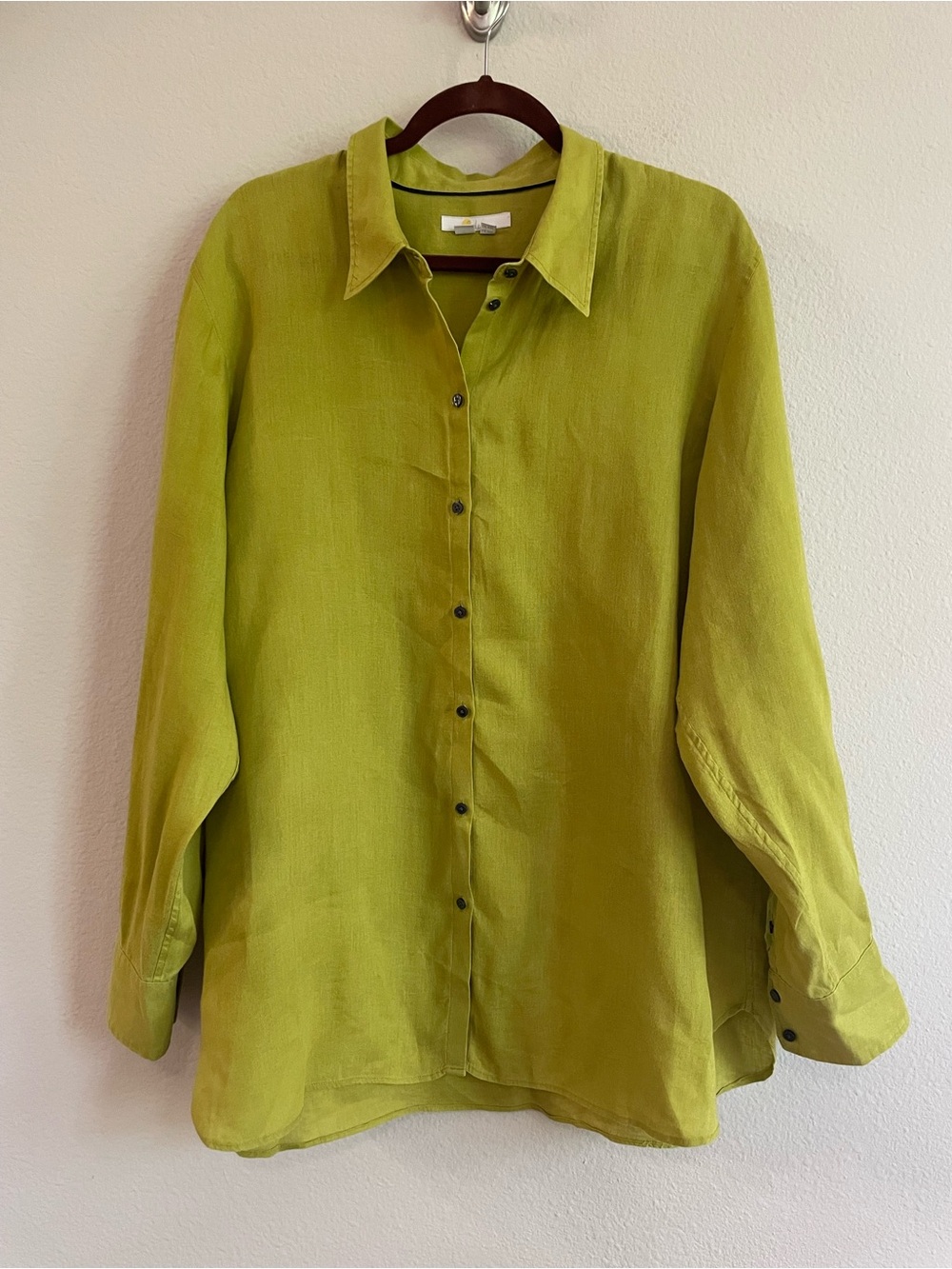 Boden Chartreuse 100% Linen Long Sleeve Button Up Shirt Size 14 Long